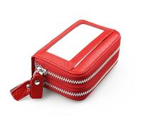 JLISENYIG Women's Pouch Leather Credit Card Holder with Window Double Oversized Leather Organ Card Holder Anti-Magnetic Card Holder Measuring 4.33" Long X 2.95" High X 1.77" W