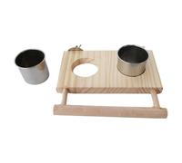 Jlkegfdf Parrot Perch, Parakeet Perches Bird Feeder Stand, Wooden Pet Supplies with Stainless Steel Bowls for Medium Small Parrot Cockatiel Conure Lovebirds Finch Macaw Drinking