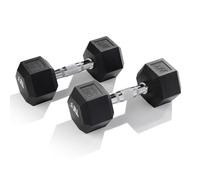 JLL Hex Dumbbell, Heavy Duty Rubber Commercial Dumbbell, Full Body Workout for Home Gym Exercise, Knurled Chrome Handle, Sold in Pairs - 28 KG