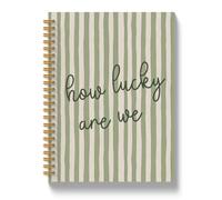 JLLBF How Lucky Are We Inspirational Gifts Spiral Notebook 5.5x8.3in | Positive Affirmation Gifts Notebooks for Note Taking, Retro Sage Green Striped Motivational Journal Notebook