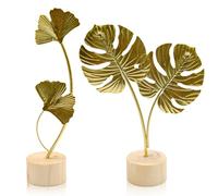 JLNGTHONG 2 Pcs Metal Gold Decor Statues, Leaves Ornaments Modern Creative Home Décor Accents Statue for Office, Room, Bookshelf, Home Decor (Monstera, Ginkgo)