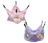 JLNGTHONG 2 Pcs Small Animal Hanging Hammock, Double Layer Ferret Bunk Bed Hammock Soft Warm Guinea Pig Hideout Hanging Rat Ferret Cage Accessories for Hamster Rat Parrot Guinea Pig
