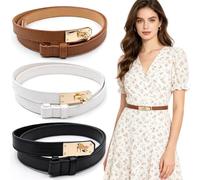 JLNGTHONG 3PCS Adjustable Leather Belts for Women, Retro Vintage Slim Skinny Belt with Metal Buckle, Classic Thin Waist Belt Accessories, Perfect for Jeans Dresses Suits Coats