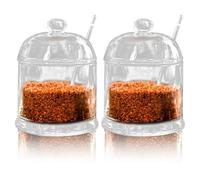 JLNGTHONG Clear Seasoning Containers, 4 Compartment Condiment Containers with lids and Spoons, Seasoning Container for Salt Sugar Cardamon Cinnamon Cloves Mustard Nutmeg and Pepper