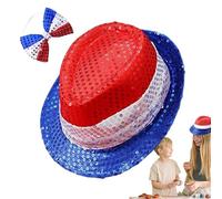 Jlobnyiun 4th July Hat And Necktie, Fourth July Costume Accessories,Fourth July Red White Blue Hat And Bow Tie - Sparkling Novelty Clothing Adult Men And Women Wear For Masquerade
