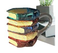 Jlobnyiun Coffee Book Mug, 3D Printing Glass Reading Article - Stacked Coffee Mug for Hot and Cold Beverages for Librarians Readers Teachers Library Home