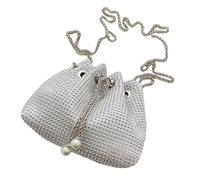 Jlobnyiun Glam Bucket Bag with Drawstring Closure, Pearl Design, Shiny Handbag | Chic Night Out Mini Tote, Glitter Shoulder Style Accessory for