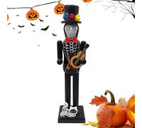 Jlobnyiun Nutcracker Figure Day Of The Dead - 35cm Nutcracker Table Decoration With Cat | Wooden Desk Ornament For Display Mantle Living Room Display Cabinet Holidays Halloween