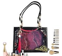 Jlobnyiun Tote Bag | Travel Tote Bag - Design With Transparent Window, Antique Chinese Style And Large Capacity For Professional Use, Black and Red, Consulte la descripción