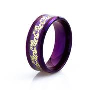 JLOVEMILY 6mm/8mm Dragon Phoenix Pattern Purple Titanium Stainless Steel Ring Couple Lovers Engagement Wedding Band, Stainless Steel, No Gemstone