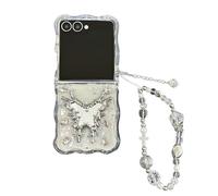 JLSDBMZ for Samsung Galaxy Z Flip 7 Case Cover,Cute Funny Silver Butterfly Mirror Pattern,Clear Shiny Sequin Phone Shell with Exquisite Bracelet for Woman Girl