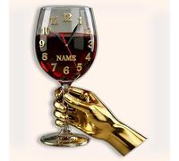 JLSKCN Custom Red Wine Glass Wall Clock, Personalised Clock with Text, 2D Printed Garage Wall Clock Wall Decor for Home Garage Bedroom Living Room Office, Birthday Valentines Day Gifts for Him Men