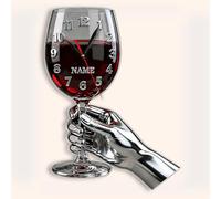 JLSKCN Custom Red Wine Glass Wall Clock, Personalised Clock with Text, 2D Printed Garage Wall Clock Wall Decor for Home Garage Bedroom Living Room Office, Birthday Valentines Day Gifts for Him Men