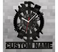 JLSKCN Garage Wall Clock Personalized Metal Auto Repair Mechanic Tools Wall Clock with Colorful Light Custom Name Wall Clock, Decor, Sign Gift for Dad Husband Mens Gift