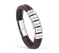 JLSKCN Personalised Mens Bracelet with Famliy Name Custom Engraved Men Bracelet with Name Customized Braid Leather Christmas Fathers Day Dad Gifts from Daughter Son Custom Gift for Boyfriend Him