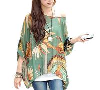 JLTPH Boho Chiffon Blouse Women Floral Oversized T-Shirt Batwing Dolman Sleeve Tops (color4)