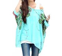 JLTPH Boho Chiffon Blouse Women Floral Oversized T-Shirt Batwing Dolman Sleeve Tops (color5)