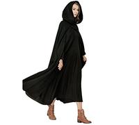 JLTPH Winter/Autumn Cloak with Hood Open Front Loose Cape Shawl Poncho Coat Long Cloak Jacket Outwear Black