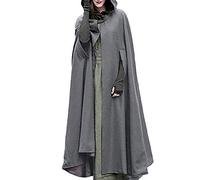 Winter/Autumn Cloak with Hood Open Front Loose Cape Shawl Poncho Coat Long Cloak Jacket Outwear Grey