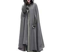 JLTPH Winter/Autumn Cloak with Hood Open Front Loose Cape Shawl Poncho Coat Long Cloak Jacket Outwear Grey
