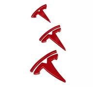 JLVVW 3D Metal Car Stickers and Decals, Emblem Badge T Logo, For Tesla Model 3, Black,red
