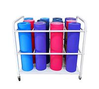 JLXJ White Large Yoga Mat Cart with Wheels, Foam Rollers & Rug Organizer Metal Rack for Storing 9 Exercise Mats, Home & Fitness Club Use