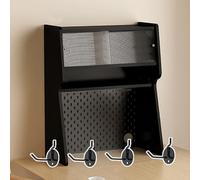 JLXJYS Wood Coffee Station Organizer, Kitchen Countertop Multi-Functional Mug Holder with 4 Hooks, 4 Tier Coffee Machine Storage Cabinet(Black)
