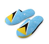 JLXRBFDA Saint Lucia Paisley Flag Mens Slippers Indoor House Shoes Bedroom Slipper for Hotel Spa Guest Travel