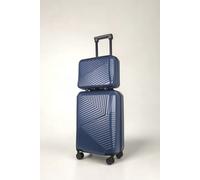 JLY 2 Piece Hard Shell Luggage Suitcase Set | Strap On Vanity Case + 20' inch Small Cabin Suitcase in Dark Blue JLY Dark Blue