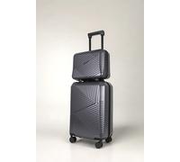 JLY 2 Piece Hard Shell Luggage Suitcase Set | Strap On Vanity Case + 20' inch Small Cabin Suitcase in Dark Grey JLY Dark Grey