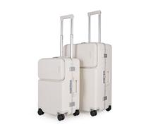JLY 2-Piece Suitcase Set - Covestro Polycarbonate Small Cabin & Large Check-in Luggage with Front Lid Access, Cup Holder, Bag Hook, Spinner Wheels & TSA Locks - Warm White