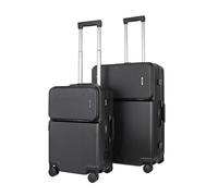 JLY 2-Piece Suitcase Set - Covestro Polycarbonate Small Cabin & Large Check-in Luggage with Front Lid Access, Cup Holder, Bag Hook, Spinner Wheels & TSA Locks - Midnight Black