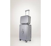 JLY 2 Piece Suitcase Set: Vanity Case & Cabin with Cupholder, TSA Lock in Metallic Silver JLY Metallic Silver