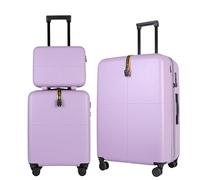 JLY 3-Piece Luggage Set - Hard Shell Vanity Case, Cabin Suitcase and Large Expandable Spinner Luggage with TSA Lock, Lightweight Polycarbonate Travel Bags - Dreamy Lilac