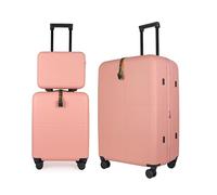 JLY 3-Piece Luggage Set - Hard Shell Vanity Case, Cabin Suitcase and Large Expandable Spinner Luggage with TSA Lock, Lightweight Polycarbonate Travel Bags - Rose Pink
