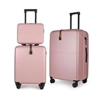 JLY 3-Piece Luggage Set - Hard Shell Vanity Case, Cabin Suitcase and Large Expandable Spinner Luggage with TSA Lock, Lightweight Polycarbonate Travel Bags - Rose Pink