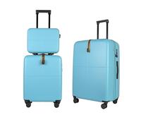 JLY 3-Piece Luggage Set - Hard Shell Vanity Case, Cabin Suitcase and Large Expandable Spinner Luggage with TSA Lock, Lightweight Polycarbonate Travel Bags - Aqua Blue