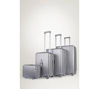 JLY 4 Piece Suitcase Set: Vanity, Carry-On, Medium & Large with Cupholder in Metallic Silver | Size: 4 Pack JLY Metallic Silver 4 Pack