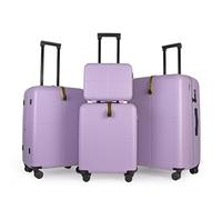 JLY 4pc Travel Set, Hard Shell Suitcases and Vanity Case, Dreamy Lilac | Complete 4-piece matching set, medium and large expandable 17%, waterproof pockets, peach-skin lining