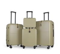 JLY 4pc Travel Set, Hard Shell Suitcases and Vanity Case, Olive Green | Complete 4-piece matching set, medium and large expandable 17%, waterproof pockets, peach-skin lining