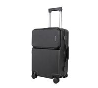 JLY Covestro Polycarbonate Carry-On Suitcase - Small Cabin Luggage with Front Lid Access, Cup Holder, Hanger Hook, Dual TSA Locks, Silent Spinner Wheels - Midnight Black