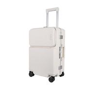 JLY Covestro Polycarbonate Carry-On Suitcase - Small Cabin Luggage with Front Lid Access, Cup Holder, Hanger Hook, Dual TSA Locks, Silent Spinner Wheels - Warm White