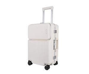 JLY Covestro Polycarbonate Carry-On Suitcase - Small Cabin Luggage with Front Lid Access, Cup Holder, Hanger Hook, Dual TSA Locks, Silent Spinner Wheels - Warm White