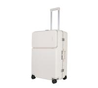 JLY Covestro Polycarbonate Large Suitcase - Front Access Hard Shell Travel Check in Luggage with Cup Holder, Bag Hook, Spinner Wheels, Dual TSA Locks & Aluminium Handle - Warm White