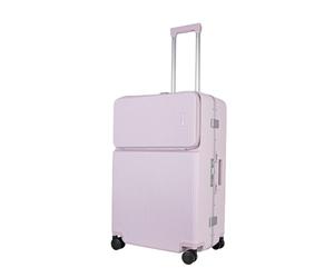 JLY Covestro Polycarbonate Large Suitcase - Front Access Hard Shell Travel Check in Luggage with Cup Holder, Bag Hook, Spinner Wheels, Dual TSA Locks & Aluminium Handle - Dreamy Lilac