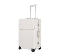 JLY Covestro Polycarbonate Medium Suitcase - Front Lid Hard Shell Check in Luggage with Cup Holder, Bag Hook, Spinner Wheels, Dual TSA Locks & Aluminium Handle - Warm White
