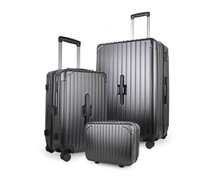 JLY FreeMove Lightweight 3-Piece Luggage Set: Cabin, Medium & Large Suitcases with TSA Lock, Cupholder, Wet/Dry Divider, Durable PC+ABS Hard Shell (Onyx Black)