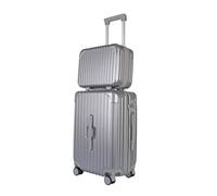 JLY Lightweight 3-Piece Luggage Set: Cabin, Medium & Large Suitcases with TSA Lock, Cupholder, Wet/Dry Divider, Durable PC+ABS Hard Shell (Metallic Silver, 2 Pcs: Vanity + S)