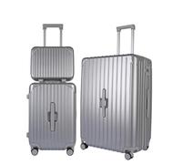 JLY Lightweight 3-Piece Luggage Set: Cabin, Medium & Large Suitcases with TSA Lock, Cupholder, Wet/Dry Divider, Durable PC+ABS Hard Shell (Metallic Silver, 3 Pcs: Vanity + S + L)
