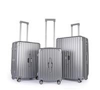 JLY Lightweight 3-Piece Luggage Set: Cabin, Medium & Large Suitcases with TSA Lock, Cupholder, Wet/Dry Divider, Durable PC+ABS Hard Shell (Metallic Silver, 3 Pcs Set: S+M+L)